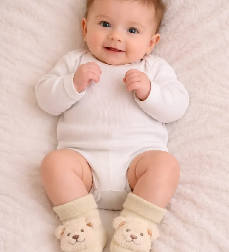 %100 pamuk kumaştan üretilmiş, kaymaz tabanlı ve yumuşak dokulu yumuşak bebek çorabı