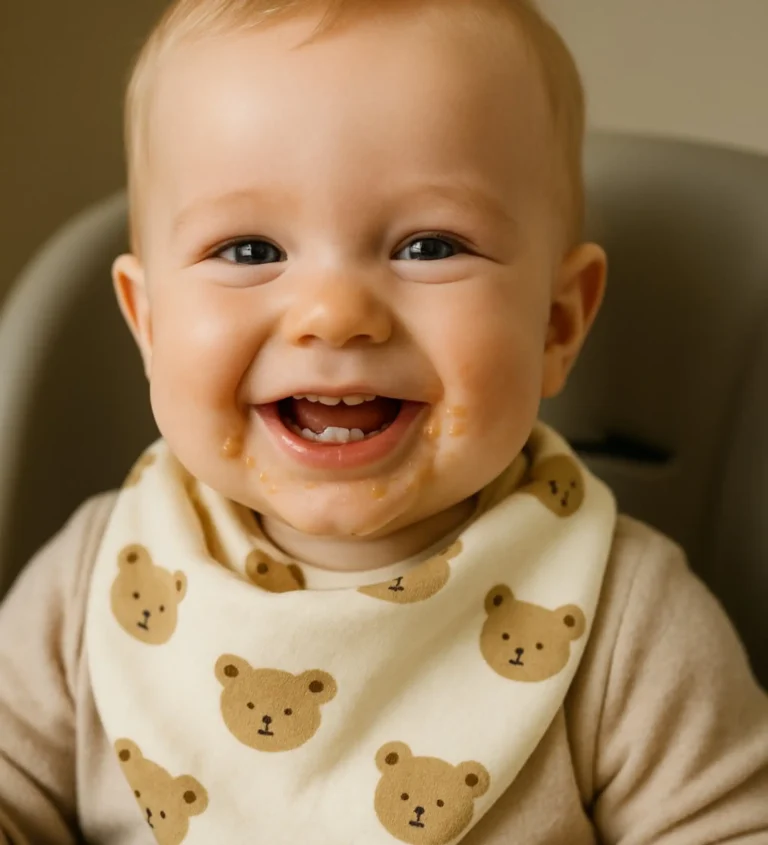 %100 pamuk müslin kumaştan üretilmiş, nefes alabilen ve yumuşak dokulu Pinnababy müslin mama önlüğü